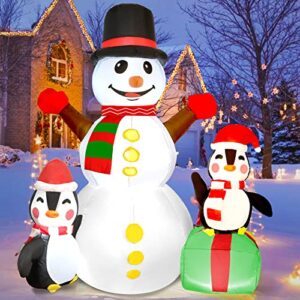 qiaipo 6 ft height christmas outdoor decorations christmas inflatables snowman and penguins with bright built-in led lights christmas blow up decor indoor outdoor yard garden - random scarf color