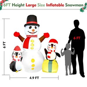 Qiaipo 6 FT Height Christmas Outdoor Decorations Christmas Inflatables Snowman and Penguins with Bright Built-in Led Lights Christmas Blow up Decor Indoor Outdoor Yard Garden - Random Scarf Color