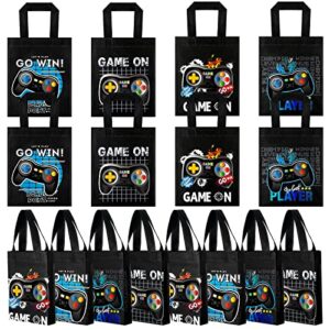 24 pack video game themed gift bags video game party favors non woven reusable goody treat bags with handles game themed birthday party supplies for kids boys, 4 styles (blue)