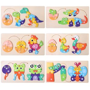 SHIERDU 6-Pack Wooden Animal Growth Puzzle Puzzles for Kids Ages 3-5 Montessori Toys for 3 4 5 Year Olds Gifts for 2-4 Year Old Boys Girls