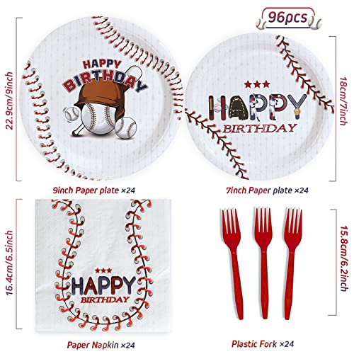 QIFU Baseball Birthday Decorations Tableware for 24 Guests Disposable Baseball Theme Paper Plates,Dessert Plates,Napkins and Forks Sets Baby Shower Decor Boys Girls Birthday Party Supplies