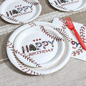 QIFU Baseball Birthday Decorations Tableware for 24 Guests Disposable Baseball Theme Paper Plates,Dessert Plates,Napkins and Forks Sets Baby Shower Decor Boys Girls Birthday Party Supplies