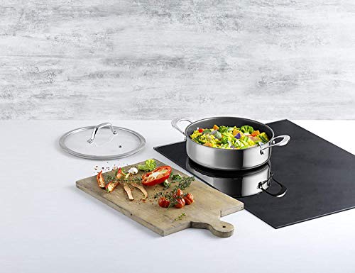 KUHN RIKON Allround Oven-Safe Induction Non-Stick Serving Pan with Glass Lid, 28 cm, Stainless Steel, Silver