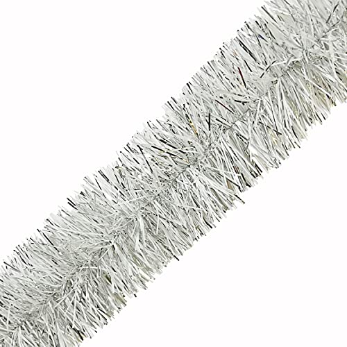 Lukigif 25 Feet Christmas Tree Twist Garland Sparkly Thick Metallic Tinsel Foil Wreath Hanging Decor for Parade Floats Christmas Eve Xmas Tree New Year Wedding Birthday Party, 4" x 25', Silver White