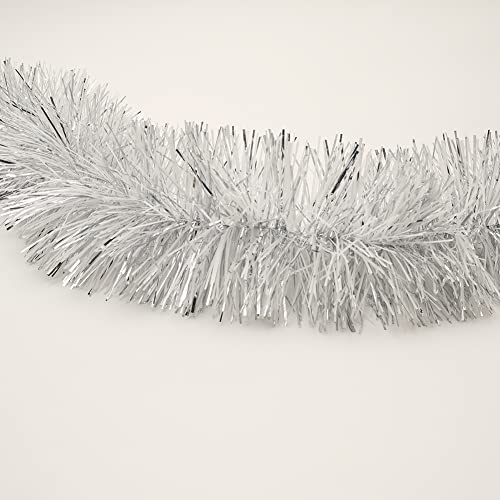 Lukigif 25 Feet Christmas Tree Twist Garland Sparkly Thick Metallic Tinsel Foil Wreath Hanging Decor for Parade Floats Christmas Eve Xmas Tree New Year Wedding Birthday Party, 4" x 25', Silver White