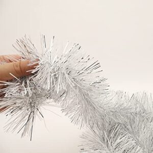 Lukigif 25 Feet Christmas Tree Twist Garland Sparkly Thick Metallic Tinsel Foil Wreath Hanging Decor for Parade Floats Christmas Eve Xmas Tree New Year Wedding Birthday Party, 4" x 25', Silver White