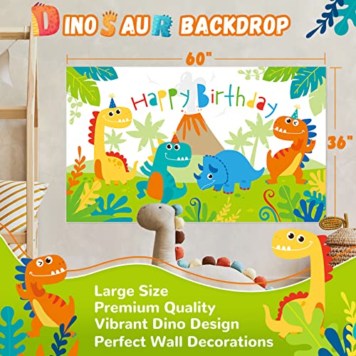 Dinosaur Birthday Party Supplies Serves 16 with Backdrop, Dinosaur Party Decorations for Boys, Complete Pack Include Hanging Swirls, Tablecloth, Plates and Napkins Set, Total 173pcs