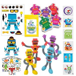 120 pc robot birthday party favors for kids pack (great for goodie bags for kids birthday, return gifts for kids birthday, boys party favors, robot party supplies & robot stocking stuffers)