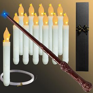 battery operated flameless flickering harry hanging up potter taper floating fake candles with magic wand remote,led electric window candle light decor for halloween,christmas, wedding, birthday party