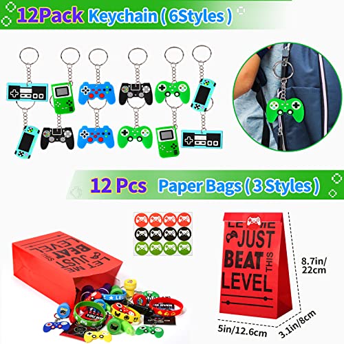 Tacobear 102 Pcs Video Game Party Favors for Kids Gamer Party Gift VIP Pass Holder Silicone Bracelet Keychain Temporary Tattoos Pinata Gift Goodie Bag Fillers Game On Themed Boys Birthday Party Supplies