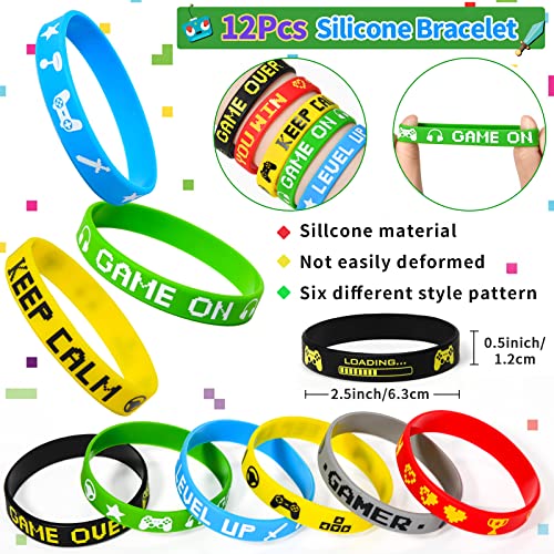 Tacobear 102 Pcs Video Game Party Favors for Kids Gamer Party Gift VIP Pass Holder Silicone Bracelet Keychain Temporary Tattoos Pinata Gift Goodie Bag Fillers Game On Themed Boys Birthday Party Supplies