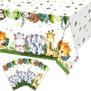 wenterial 3 pcs jungle safari tablecloths cute animal print safari table cloths, jungle safari theme party decorations safari baby shower decorations for boy kids birthday party supplies 51×106 inch