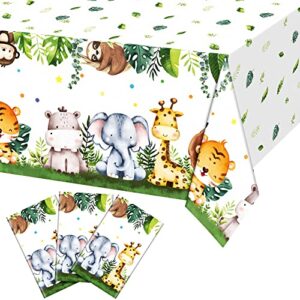 Wenterial 3 Pcs Jungle Safari Tablecloths Cute Animal Print Safari Table Cloths, Jungle Safari Theme Party Decorations Safari Baby Shower Decorations for Boy Kids Birthday Party Supplies 51×106 Inch