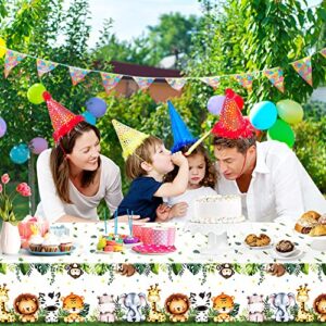 Wenterial 3 Pcs Jungle Safari Tablecloths Cute Animal Print Safari Table Cloths, Jungle Safari Theme Party Decorations Safari Baby Shower Decorations for Boy Kids Birthday Party Supplies 51×106 Inch