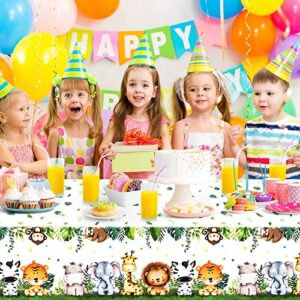 Wenterial 3 Pcs Jungle Safari Tablecloths Cute Animal Print Safari Table Cloths, Jungle Safari Theme Party Decorations Safari Baby Shower Decorations for Boy Kids Birthday Party Supplies 51×106 Inch