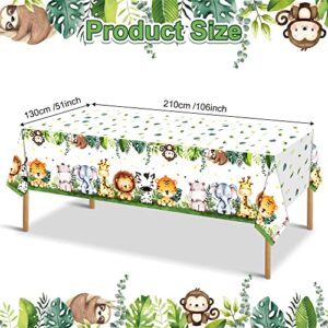 Wenterial 3 Pcs Jungle Safari Tablecloths Cute Animal Print Safari Table Cloths, Jungle Safari Theme Party Decorations Safari Baby Shower Decorations for Boy Kids Birthday Party Supplies 51×106 Inch