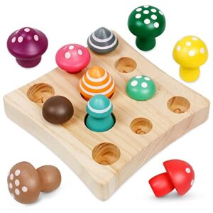 naodongli wooden montessori toys for toddler,educational toys for 3 year old,stem toys mushroom harvest game,learing shape sorting & number matching,first birthday gifts for kids boys girls
