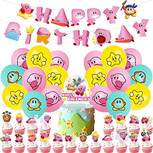 Star Birthday Party Decorations, Star Party Supplies with Cute Happy Birthday Banner, Cake Topper and 24pcs Cupcake Topper, 44PCS Game Themed Birthday Party Supplies for Girls and Boys (Balloon Set)