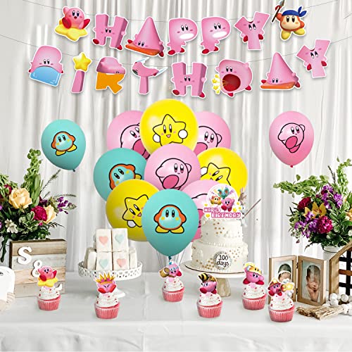 Star Birthday Party Decorations, Star Party Supplies with Cute Happy Birthday Banner, Cake Topper and 24pcs Cupcake Topper, 44PCS Game Themed Birthday Party Supplies for Girls and Boys (Balloon Set)