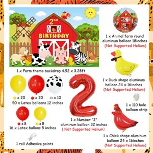 Farm Party Decorations 2nd Birthday Boys Girls Red Yellow Farm Animals Balloon Garland with 2nd Backdrop Animal Foil Balloons for Barnyard Farm Theme Birthday