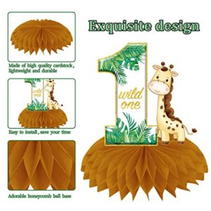 Wild One Birthday Decorations Honeycomb Centerpieces for Baby Boy Girls, Jungle Safari Theme 1st Birthday Table Centerpieces Party Supplies, Safari Animal First Birthday Table Topper Sign Decor