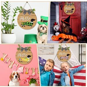 16 Pcs Interchangeable Dog Wooden Door Hanger Ornaments Rustic Dachshund Seasonal Home Sign Replaceable Hanging Vertical Welcome Sign Front Door Porch Decor for Wall Outdoor Christmas Fall Decoration