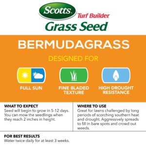 Scotts Turf Builder Grass Seed Bermudagrass, Mix for Full Sun, Built to Stand Up to Heat & Drought, 1 lb.