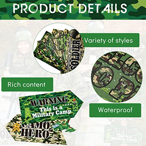 20 Pieces Camo Party Signs Camoflauge Birthday Decorations Camo Signs Camo Birthday Sign Camoflauge Birthday Party Supplies for Kids Boys Military Themed Outdoor Indoor Decor, 10 Styles