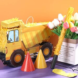 Construction Dump Truck Pinata Bundle Construction Pinata with Blindfold and Bat Construction Party Supplies Tractor Excavator Pinatas for Boy Kids Construction Birthday Party Decorations (Dump Truck)