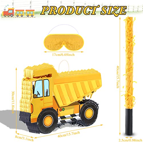 Construction Dump Truck Pinata Bundle Construction Pinata with Blindfold and Bat Construction Party Supplies Tractor Excavator Pinatas for Boy Kids Construction Birthday Party Decorations (Dump Truck)