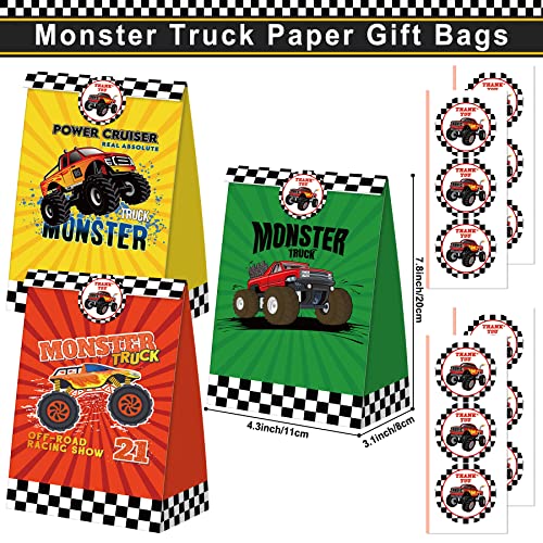 Monster Truck Party Favors Set 72 PCS Truck Theme Slap Bracelets Keychains Tattoo Stickers DIY Stickers Drinking Straws Party Gift Bags for Kids Boys Birthday Party Supplies