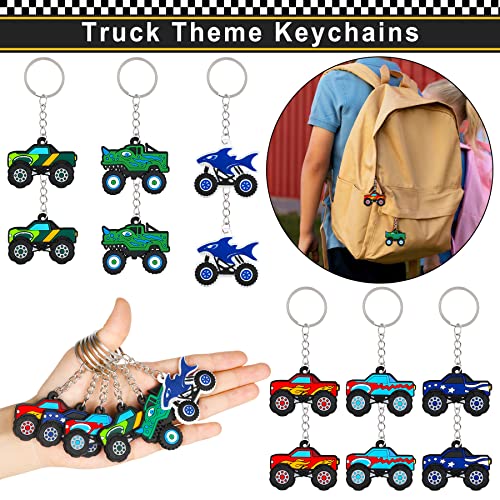 Monster Truck Party Favors Set 72 PCS Truck Theme Slap Bracelets Keychains Tattoo Stickers DIY Stickers Drinking Straws Party Gift Bags for Kids Boys Birthday Party Supplies