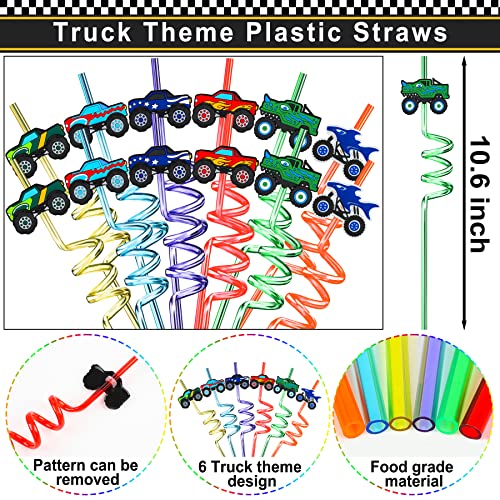 Monster Truck Party Favors Set 72 PCS Truck Theme Slap Bracelets Keychains Tattoo Stickers DIY Stickers Drinking Straws Party Gift Bags for Kids Boys Birthday Party Supplies