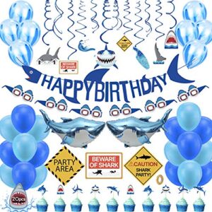 Shark Birthday Party Decorations,73 pcs Shark Theme Birthday Party Supplies for Kids,Boys Include Shark Balloons,Shark Birthday Banner,Shark Cake Topper for Ocean Theme Birthday Party