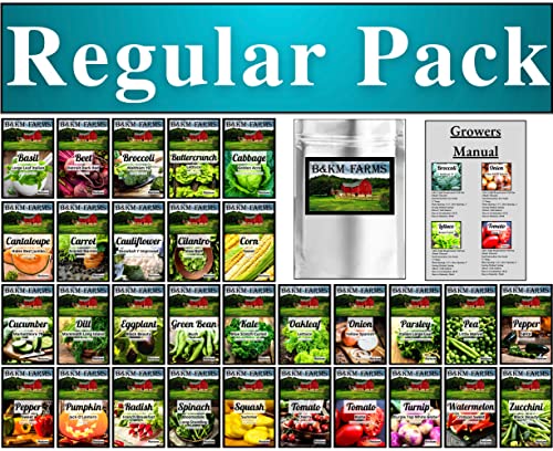 30 Vegetable & Fruit Seeds for Planting Your Outdoor & Indoor Home Seed Garden, Survival Gear Kit Includes 5900 Seeds, A Growing Guide & Mylar Package Gardening Heirloom Non-GMO Veggie Seed B&KM Farms