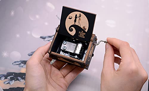 CORACIK Music Box The Nightmare Before Christmas Laser Engraved Wooden Hand-cranked Musical Box for Halloween Christmas - Plays This is Halloween