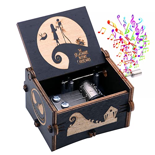 CORACIK Music Box The Nightmare Before Christmas Laser Engraved Wooden Hand-cranked Musical Box for Halloween Christmas - Plays This is Halloween