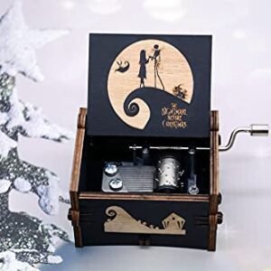 CORACIK Music Box The Nightmare Before Christmas Laser Engraved Wooden Hand-cranked Musical Box for Halloween Christmas - Plays This is Halloween