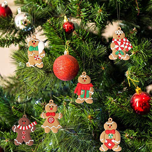 12pcs Gingerbread Man Ornaments for Christmas Tree Assorted Plastic Gingerbread Figurines Ornaments for Christmas Tree Hanging Decorations 3 Inch Tall