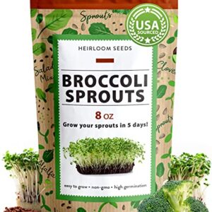 Broccoli Seeds for Sprouting or Microgreens - High Germination Sprout Seeds | Heirloom & Non-GMO | Nutritious Micro Greens Seeds - Broccoli Sprouts in 5 Days - Sulforaphane Rich