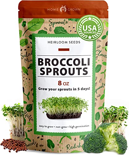 Broccoli Seeds for Sprouting or Microgreens - High Germination Sprout Seeds | Heirloom & Non-GMO | Nutritious Micro Greens Seeds - Broccoli Sprouts in 5 Days - Sulforaphane Rich