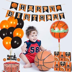 Basketball Party Decorations Birthday Party Supplies 95Pcs - HAPPY BIRTHDAY Banner "PARTY!" Foil Balloons Basketball Hoop Stickers Basketball Foil Balloons Black/Orange Latex Balloons Door Sign Stickers Cupcake Toppers Cake Topper Birthday Decorations for