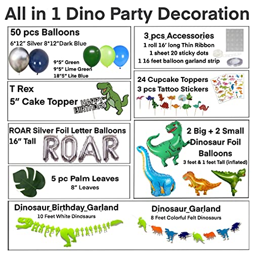 Emuya Dinosaur Party Decorations, Dinosaur Birthday Party Supplies for Boys Girls, Dino Party Decorations with Jurassic Park Themed, PDF Downloads, Godzilla T Rex Balloons, ROAR for Kids first, 2, 3, 4 year old (SILVER)