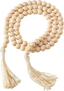 meetyamor wooden beads, 58 inch farmhouse wood beads garland for boho decor with tassels, christmas garlands rustic country decor for coffee table, home, living room, bedroom