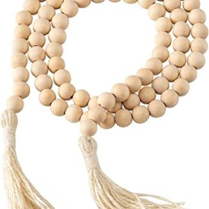 MEETYAMOR Wooden Beads, 58 Inch Farmhouse Wood Beads Garland for Boho Decor with Tassels, Christmas Garlands Rustic Country Decor for Coffee Table, Home, Living Room, Bedroom