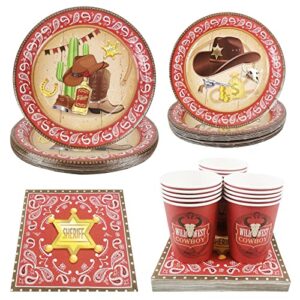 cieovo rodeo western cowboy party supplies - serves 16 guest includes dinner paper plates, cups and napkins perfect for western cowboy theme birthday baby shower parties decoration