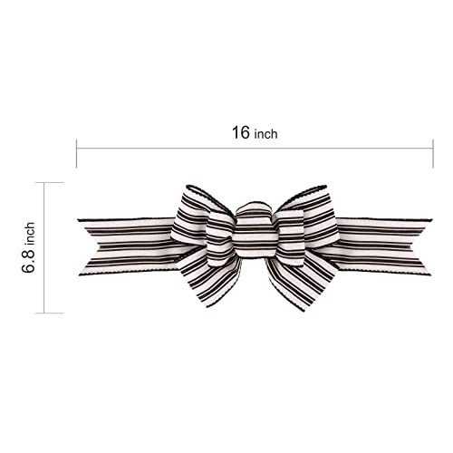 Meseey 2 Pcs Farmhouse Stripe Wired Ribbon Handmade Premade Black and White Striped Burlap Bows for Wreaths Tree Decorations Gift Wrapping Outdoor Decoration(Black and White Stripe)