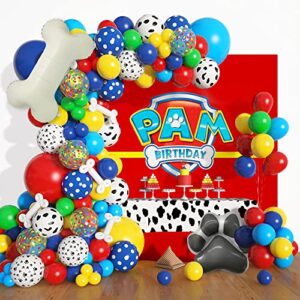 amandir 155pcs paw balloons garland arch kit with bone & paw print foil balloons red yellow blue puppy paw latex balloon for dog patrol themed birthday party decorations baby shower supplies boys kids