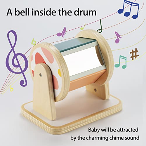 Twefex Montessori Spinning Drum, Montessori Toys for Babies 6-12 Months, Montisory Baby Toys for 1 Year Old Infant, Wooden Toys for Baby