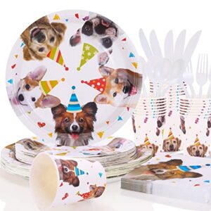 175pcs dog themed birthday party supplies dog party plates cups and napkins sets for puppy dog pals birthday party decorations, serves 25